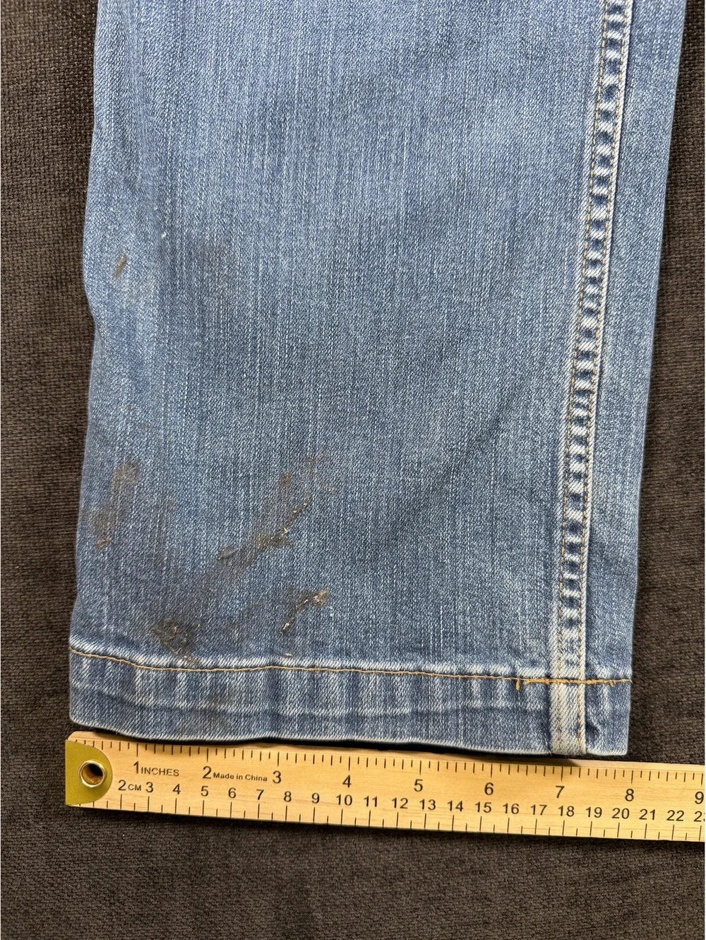 Carhartt Men's Light Blue Denim Work Jeans with Distressed Details, Size 34x34
